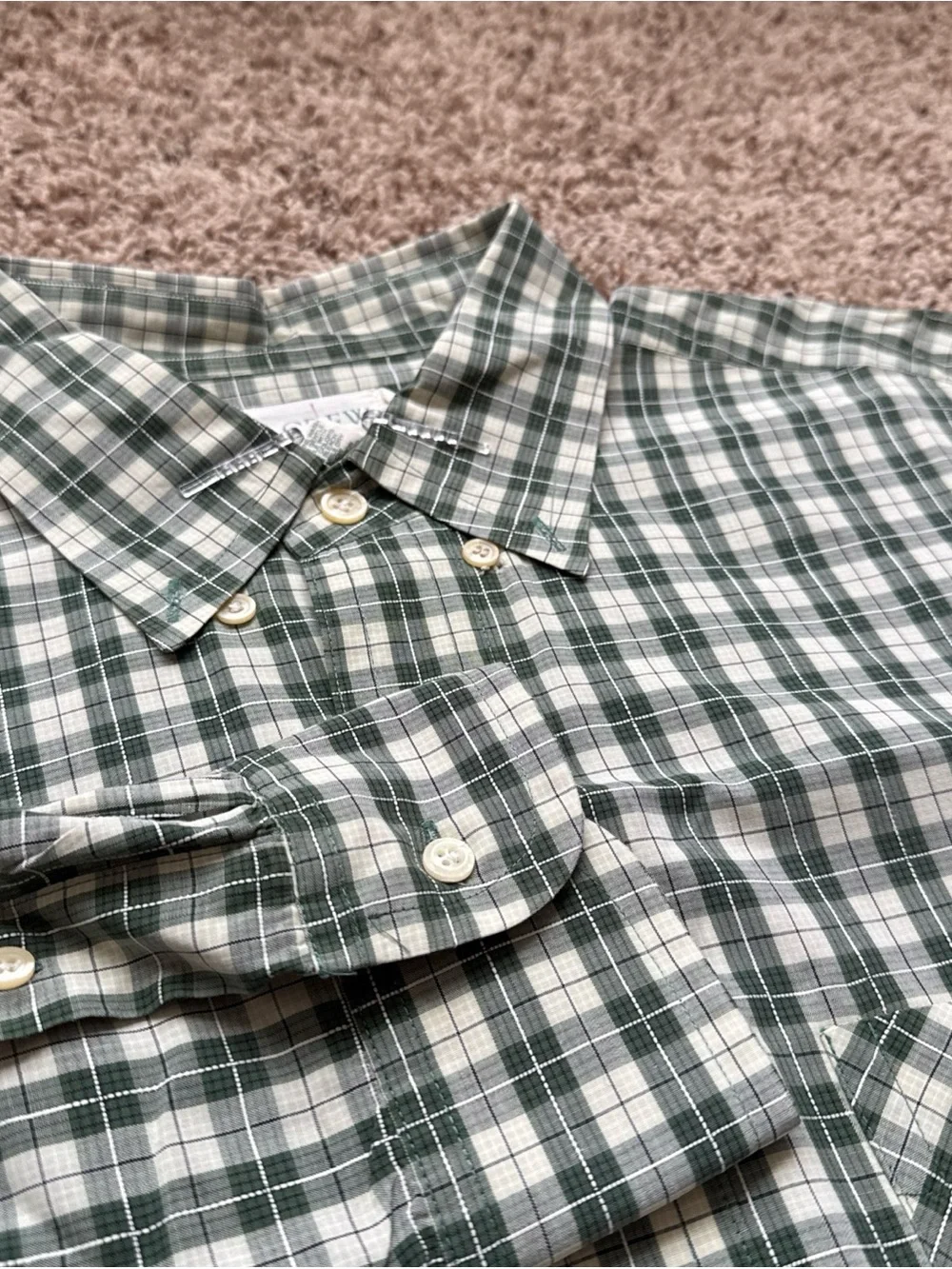 J Crew Shirt XL XLT Green Plaid Check Long Sleeve Button Down Pocket Cotton